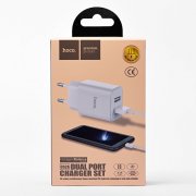 Превью Сетевое зарядное устройство HOCO C62A Victoria 2A 2USB с кабелем micro-USB (белое) — 6
