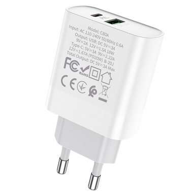 Сетевое зарядное устройство Hoco C80A USB/Type-C с кабелем (Type-C-Type-C) (белое) &mdash; 4